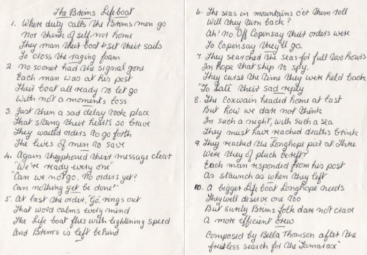 The Brims Lifeboat poem