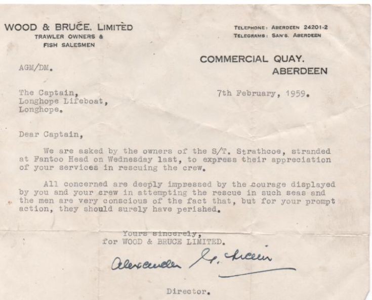 Letter to Longhope Lifeboat crew