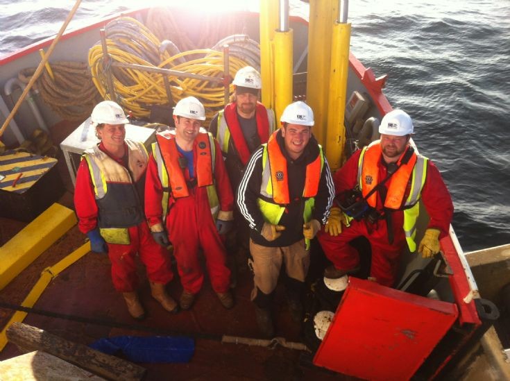 Deck crew in bow of Severn Sea