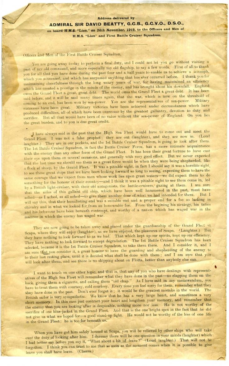 Admiral Beatty's address