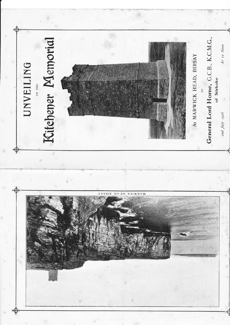 Programme for Unveiling Kitchener Memorial 1926