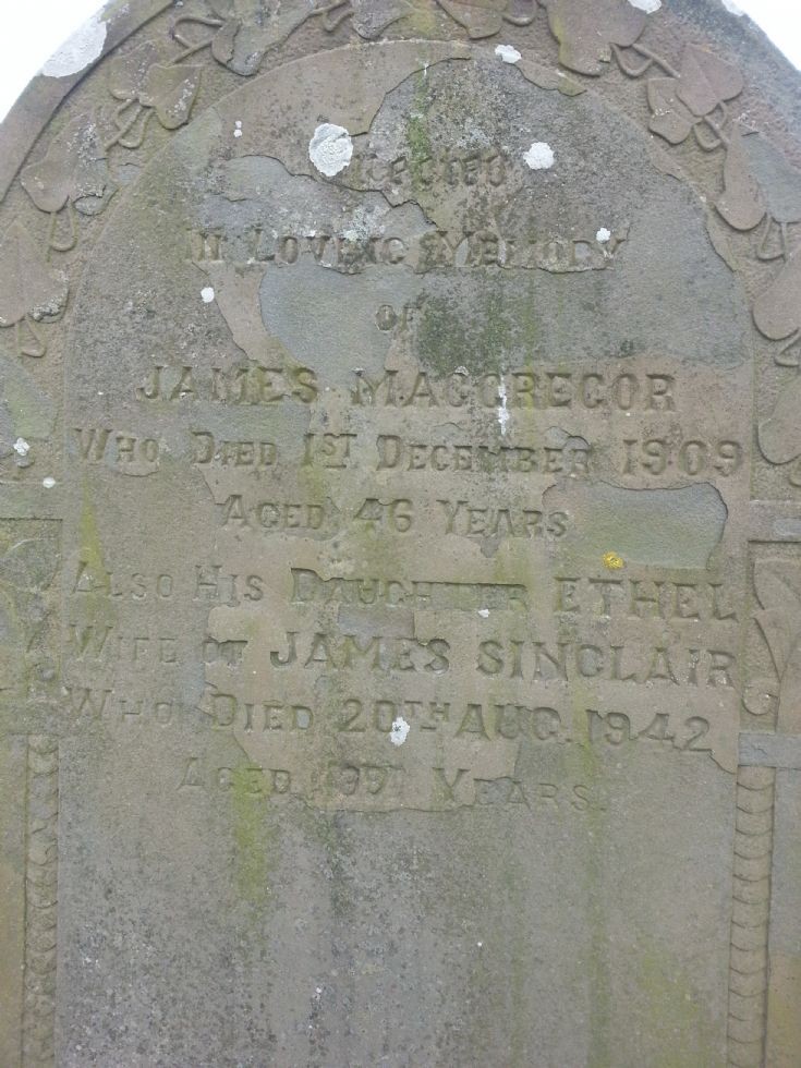 Headstone of James Macgregor and daughter Ethel