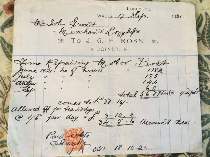 Invoice for work on Waas boat